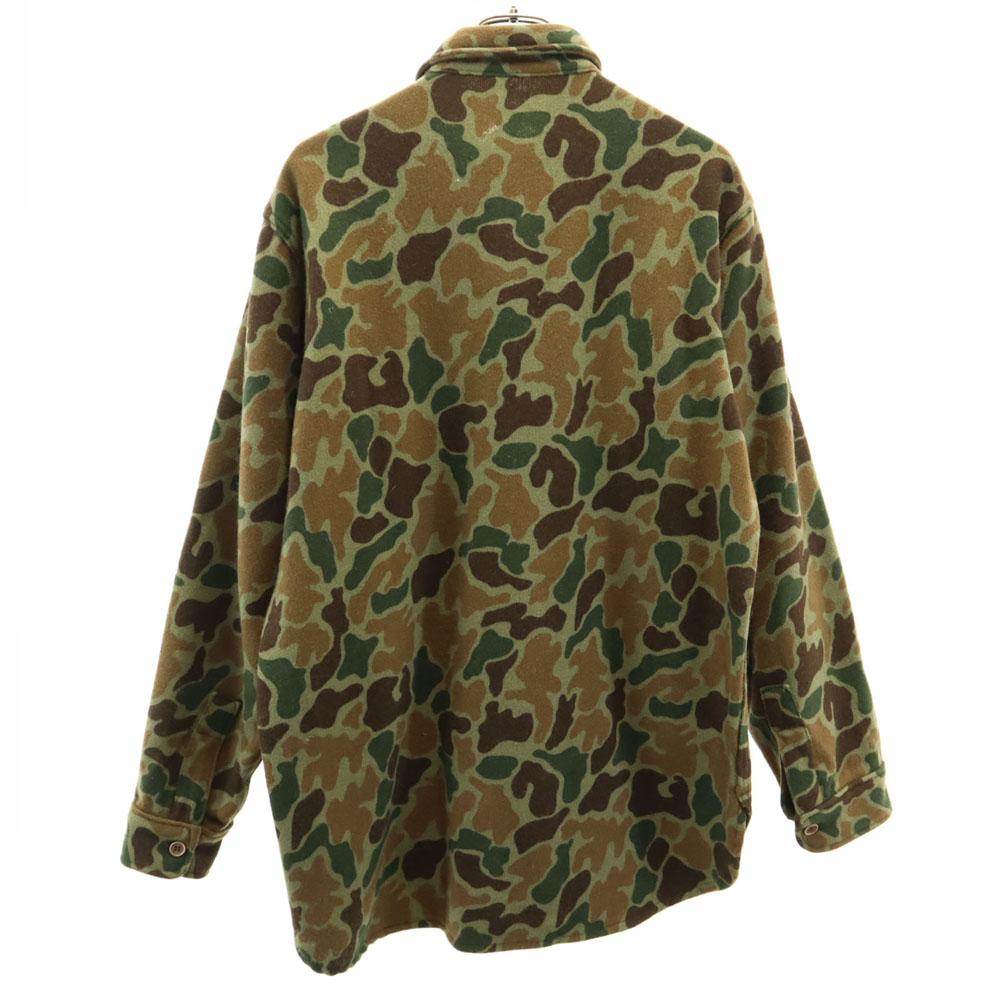 VINTAGE 70s 80s Made in USA Camouflage Pattern Long sleeve Wool shirt Men's Used