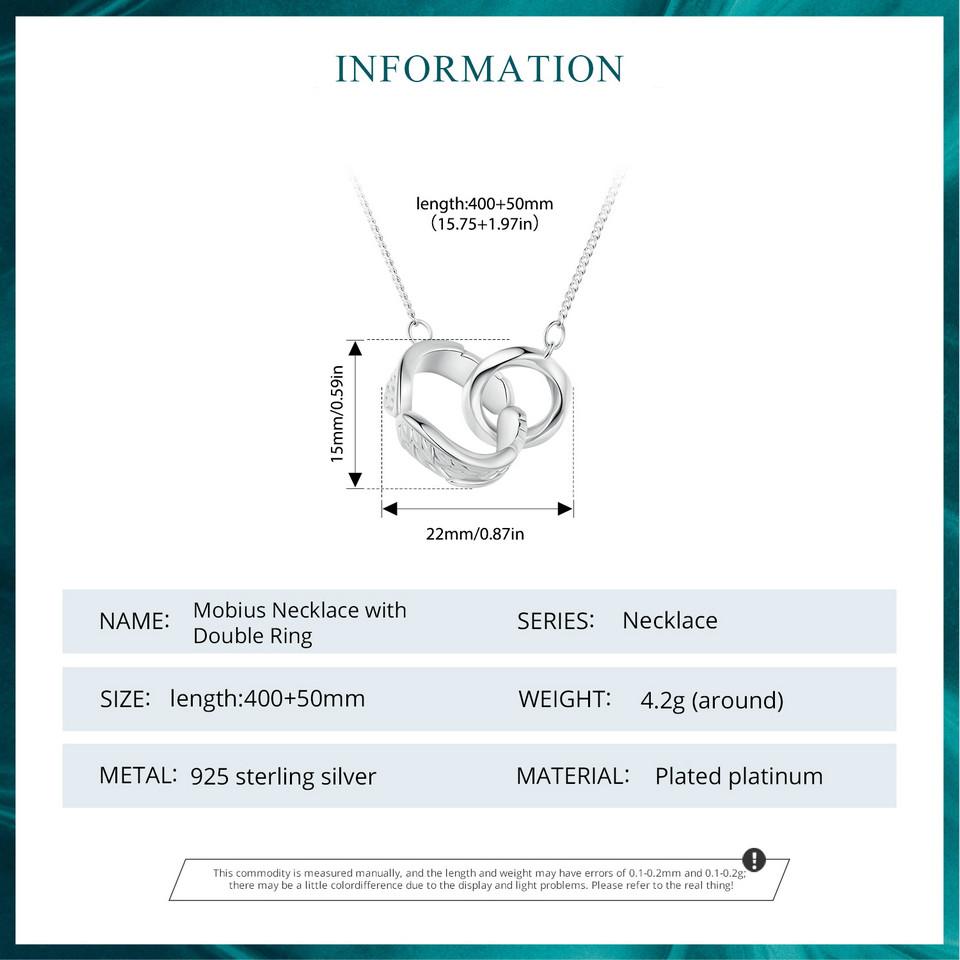BAMOER стерлингового серебра 925 пробы двойной круг подвеска Mobius цепочка на шею с крыльями ангела для женщин подарок на день рождения изящные ювелирные изделия