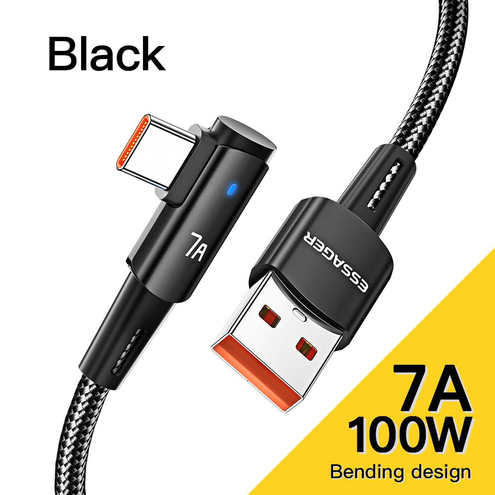 Essager 7A USB Type C Кабель 90 градусов Для OPPO 100W Быстрая зарядка Шнур Для Honor Huawei Oneplus Realme Угловой Зарядное устройство Дата-кабель