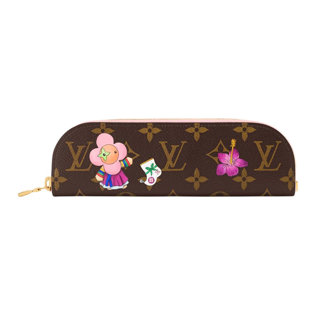 Louis Vuitton Korea Limited Traditional Floral Illustration Gold Metal Accessories Monogram Coated Canvas Clutch Women clutch Brown Light-Pink GI1504