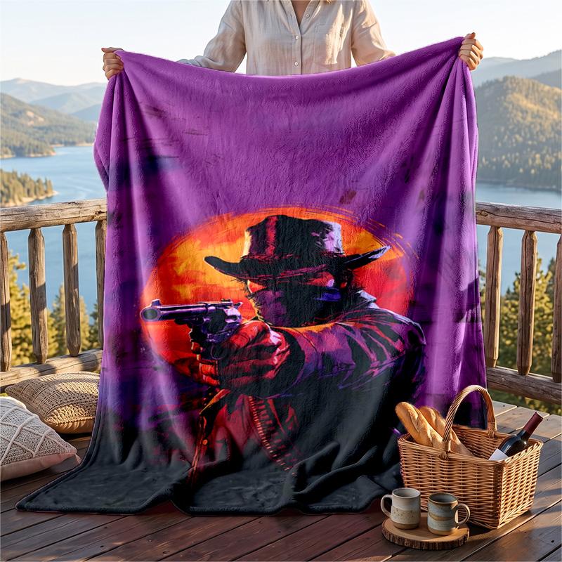 Warm Flannel Blanket Red Dead Redemption Pattern, Lightweight Comfortable Throw Blanket for Bed Sofa Use