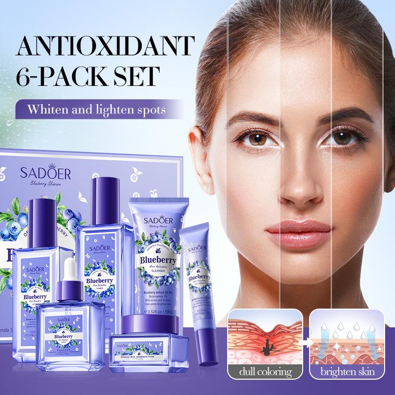 Роскошная черничная эссенция с гиалуроновой кислотой, увлажняющий набор из 6 предметов для ухода за кожей против морщин, отбеливающий, удаляющий веснушки
