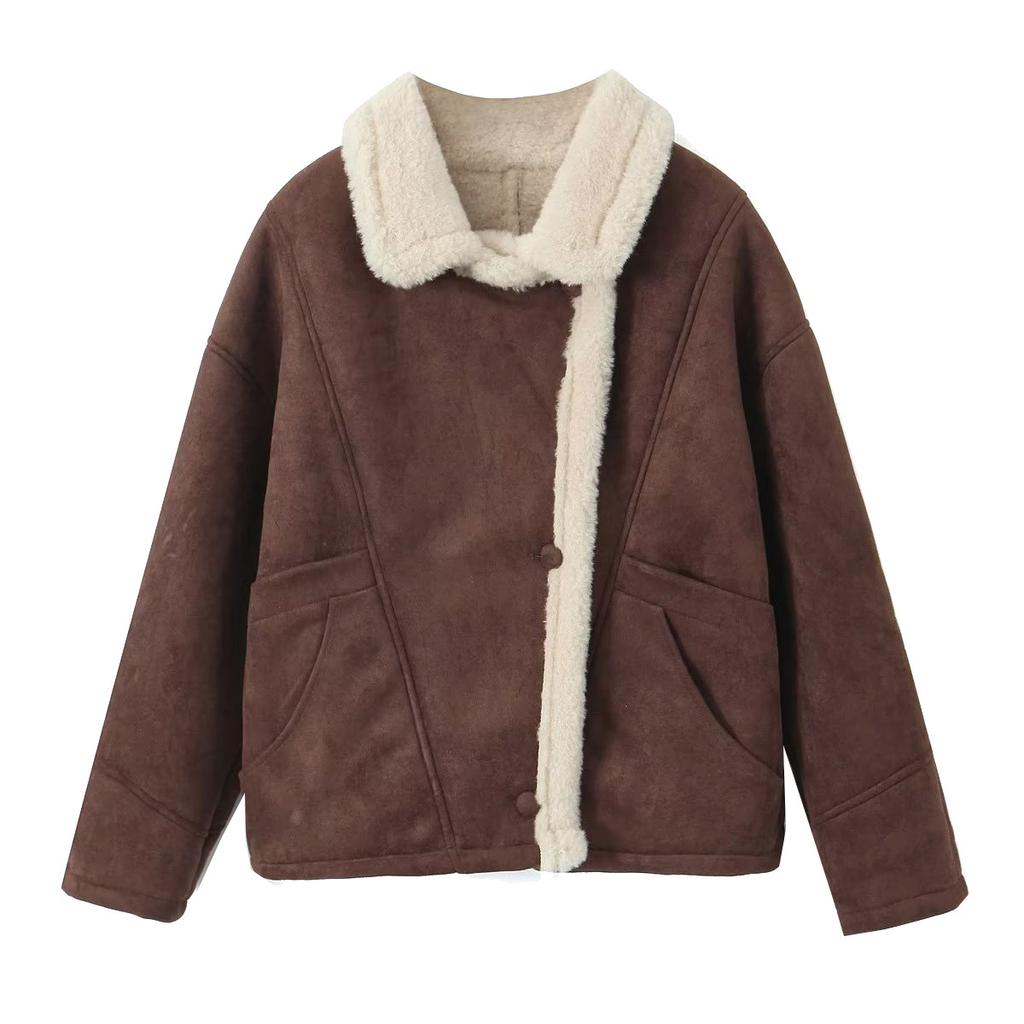 Зимняя модная замшевая парка с воротником-лацканом, теплая короткая куртка из овечьей шерсти, утолщенная овчина, уличная зимняя женская верхняя одежда