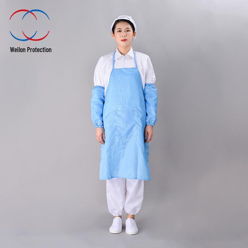 Blue & White Anti-Static Dust-Free Protective Apron for Food Workshops