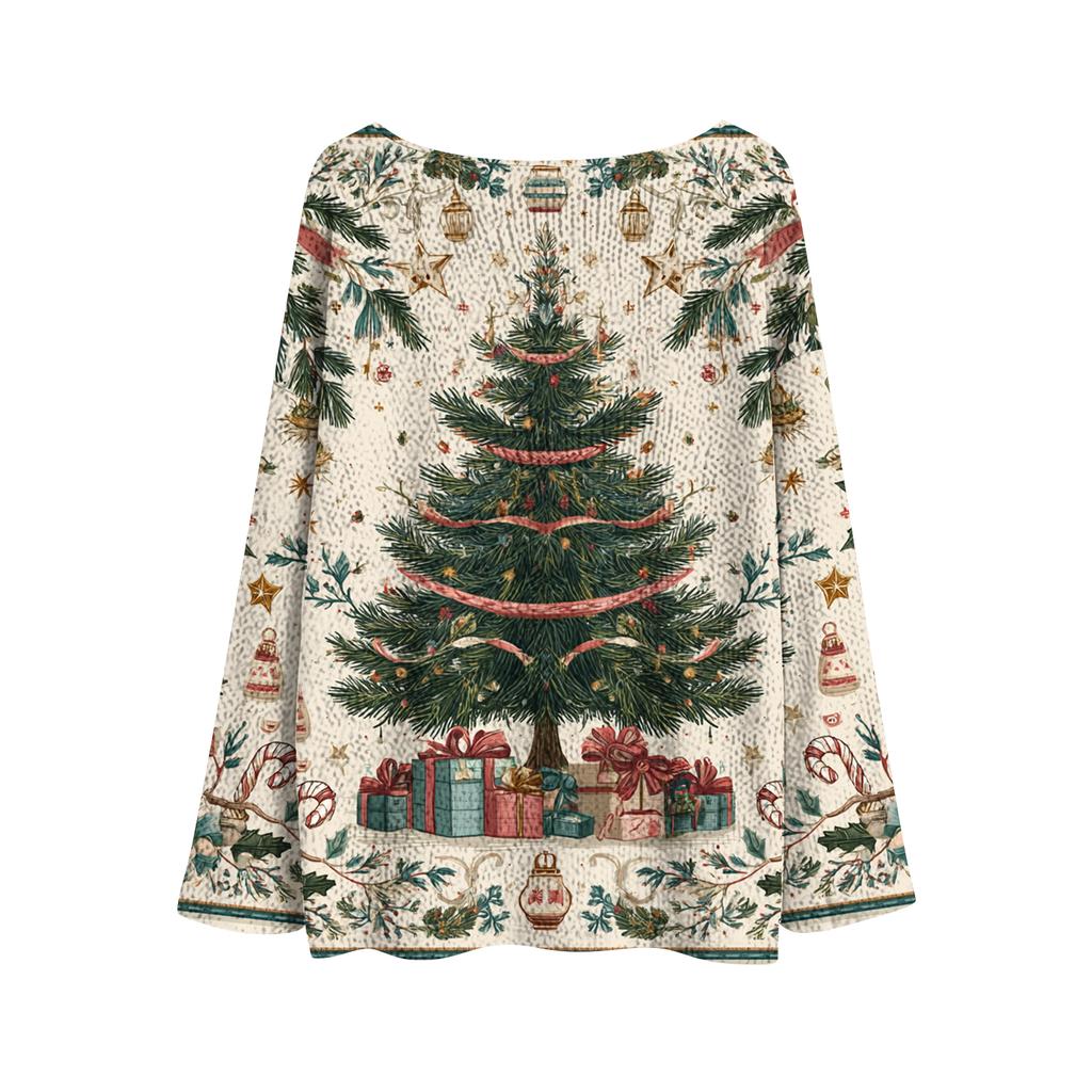 Women's Christmas Print Lightweight Sweater Casual Long Sleeve Knitted Pullover