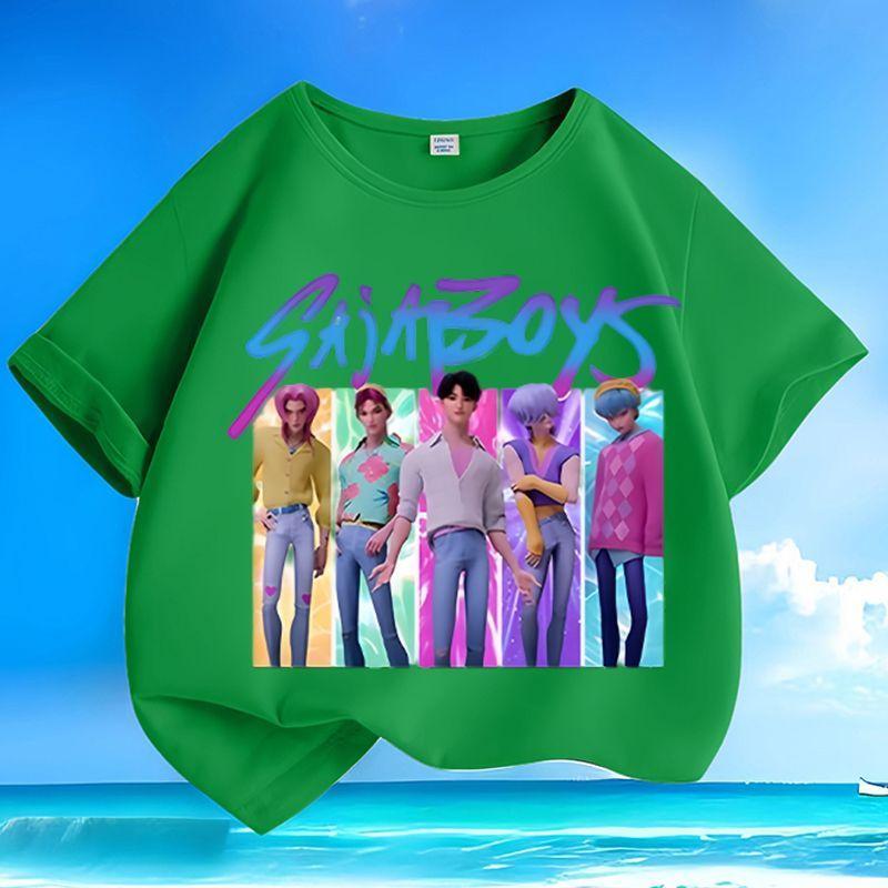 Boys' and Girls' Fashionable Vampire Hunting Girl Group Boys' Group Shirt, Summer Children's Casual Pure Cotton T-shirt