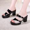 2024 New Summer Platform Slippers for Woman Fashion Outdoor Bright Leather Peep Toe Square Heel Outdoors Round Head Ladies Shoes