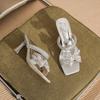 7318 туфли-шлепанцы на высоком каблуке женские стилет 2025 новые на хрустальном каблуке крутые шлепанцы сандалии со стразами с бантом.