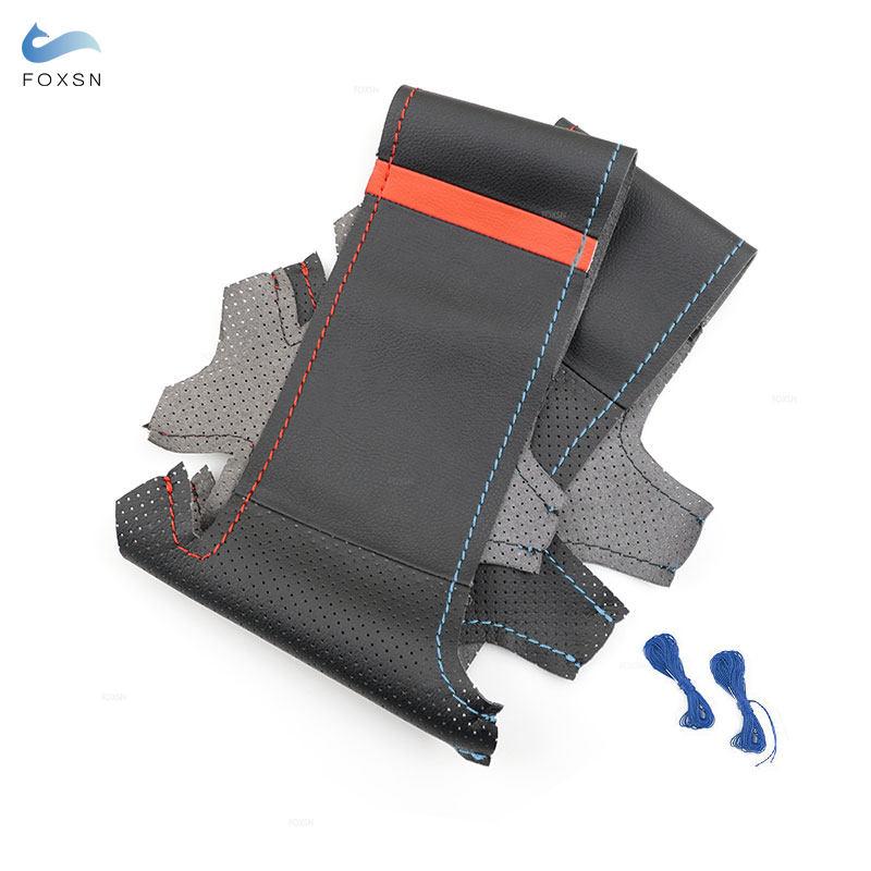 Для BMW 1 3 серии E82 E87 E90 X1 E84 old 2011-2013 Автомобильный чехол на руль, отделка, черная кожа, красная синяя линия с красным