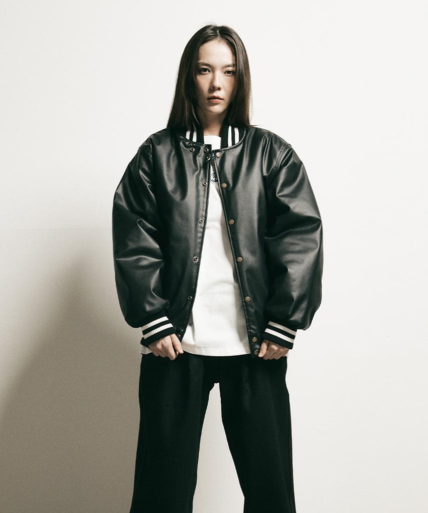 Ffeff Studio Leather Varsity Jacket (Black)