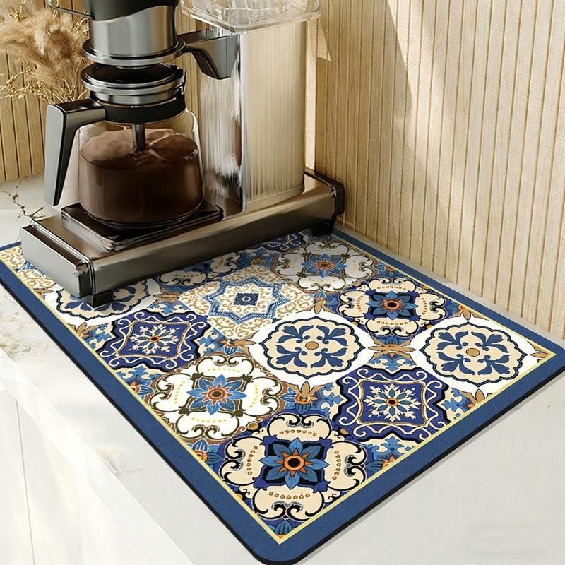 Retro Drying Mat Super-Absorbent Countertop Mat Tableware Drain Pad Kitchen Placemat Home Draining Mats Table Counter Pads
