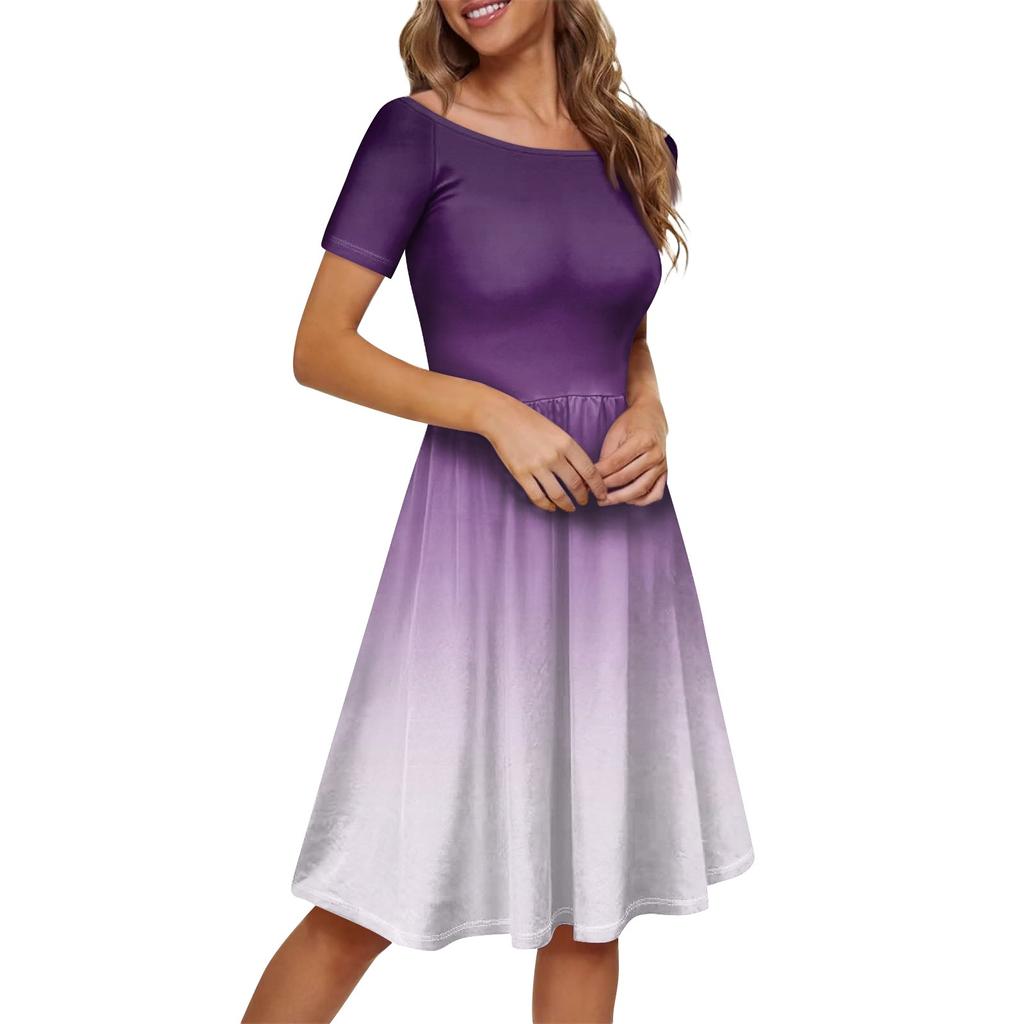Women's Dress Short Sleeve Raglan Round Neck Large Neck Off Shoulder Gradient Dress