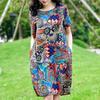 Женское платье с красочным принтом граффити, круглым вырезом, короткими рукавами, свободной длиной до колена и боковыми карманами