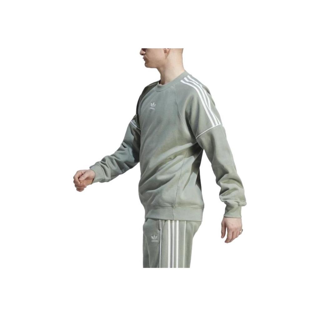 Adidas Оригинальный свитшот в полоску с трилистником и вышитым логотипом, мужские топы с круглым вырезом, серебристо-зеленый IB8696