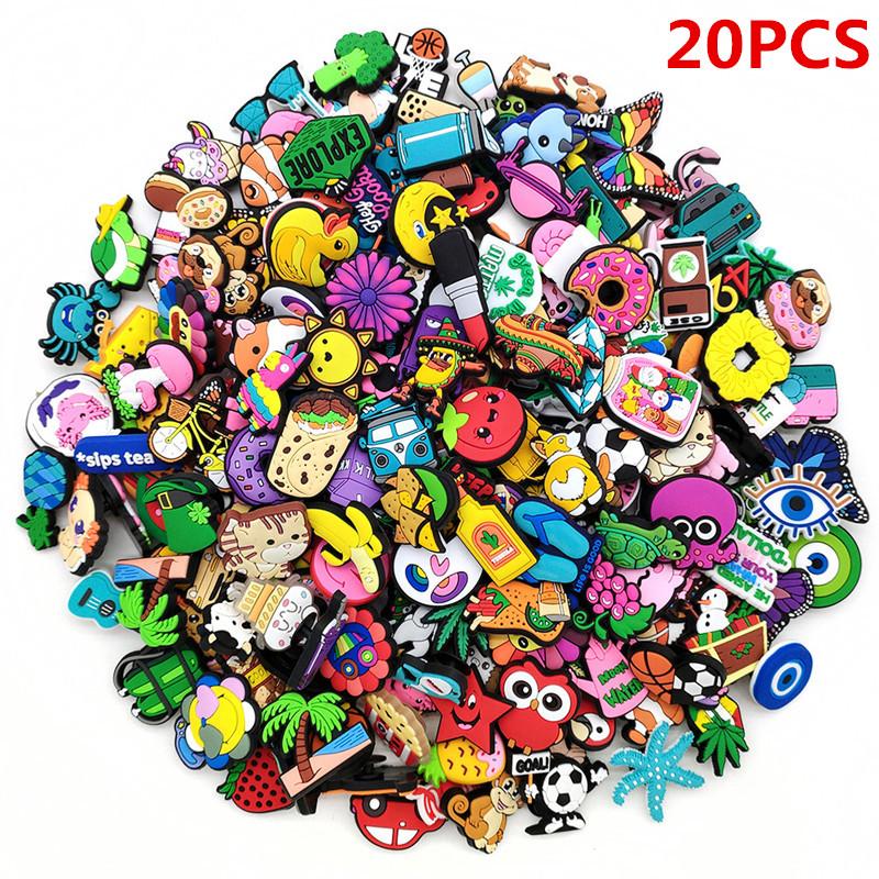 20/50/100/200/500 шт. Случайные мультяшные шармы для обуви для клогов, шлепанцев, сандалий, ПВХ украшения для обуви, аксессуары для подростков, подарок