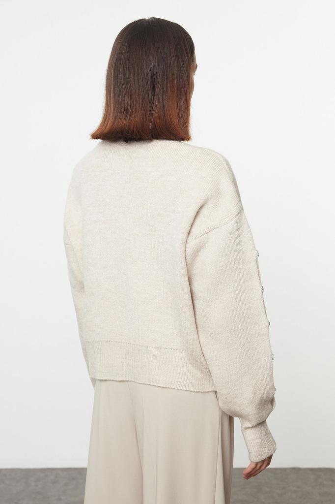 Женский свитер в элегантном стиле, мягкий текстурированный трикотаж на пуговицах с камнями, свитер