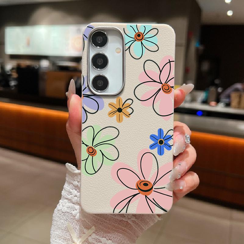 Чехол для телефона из матовой кожи TPU с цветочным принтом для Samsung S25 Ultra S24 FE S23 S22 S21 A56 A36 A16 A15 A55 A35, тонкий, противоударный, мягкий, задняя крышка