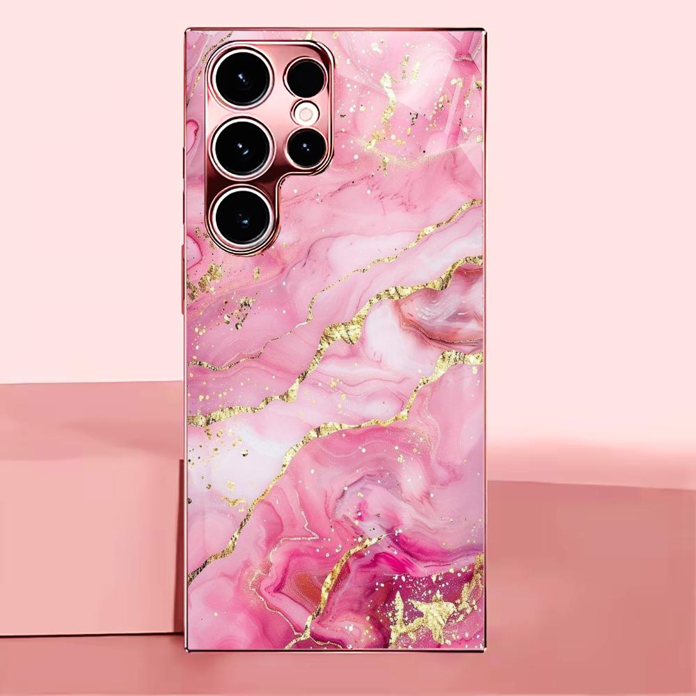 Текстура розового золота Мадам пинк Стекло Чехол для телефона для Samsung Galaxy S26 S25 S24 S23 S22 S21 FE Ultra Plus Ударопрочный Женский
