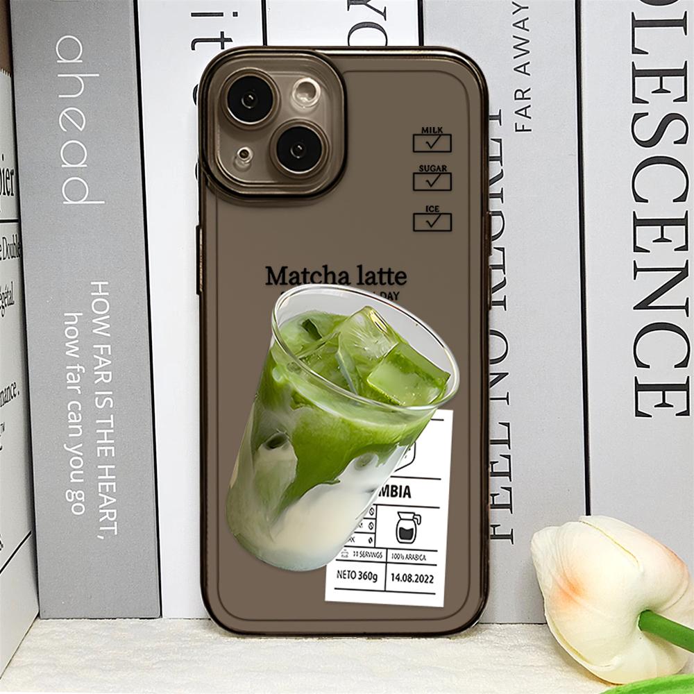 Забавный чехол для телефона с рисунком айс-кофе для IPhone 16 15 14 12 11 Pro 13 Max Mini XR X SE4 7 8 16 Plus Милый мультяшный маття-милк Прозрачная крышка