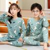 Children's Thermal Pajama Set: Unisex, Round Neck, Plus Velvet, Thickened for Autumn & Winter.