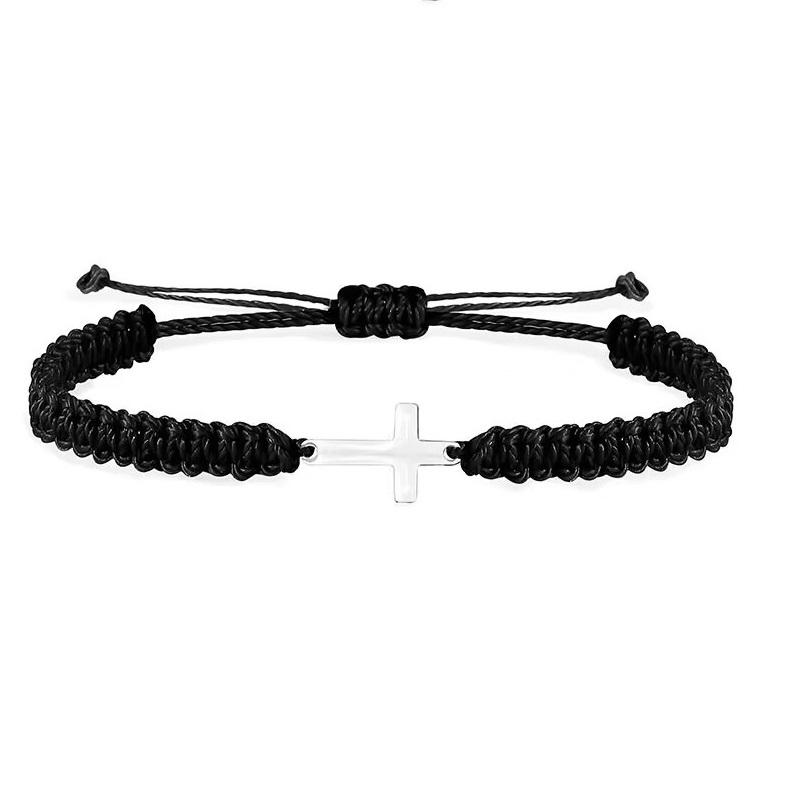 Браслет из плетеной веревки, регулируемый браслет-крестик черного и красного цвета, браслет-манжета на запястье для мужчин и женщин, ювелирные изделия