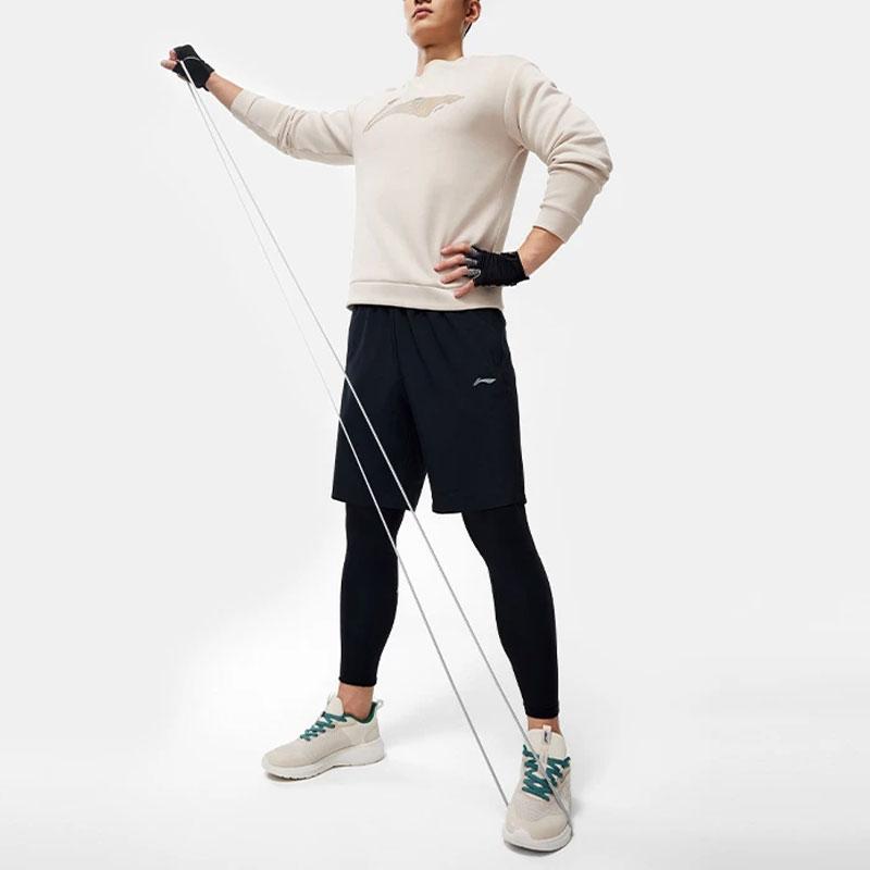 Li-Ning Спортивная толстовка с круглым вырезом и логотипом Fitness Series, мужская толстовка цвета слюды и серого AWDU103-2