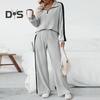 2 Pcs/Set Women Top Pants Set Half Zipper Stand Collar Long Sleeves Pure Color Sweatshirt Elastic Waist Wide Leg Sweatpants Sport Outfit Autumn