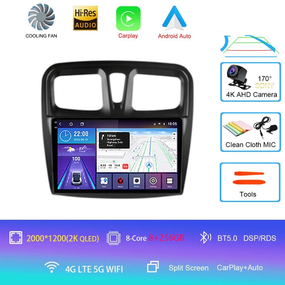 Автомобильное радио Android 14 Carplay для Renault Logan 2 Sandero 2 2012 2013 - 2019 Навигация GPS Мультимедийный проигрыватель Wi-Fi+4G BT DSP 2DIN