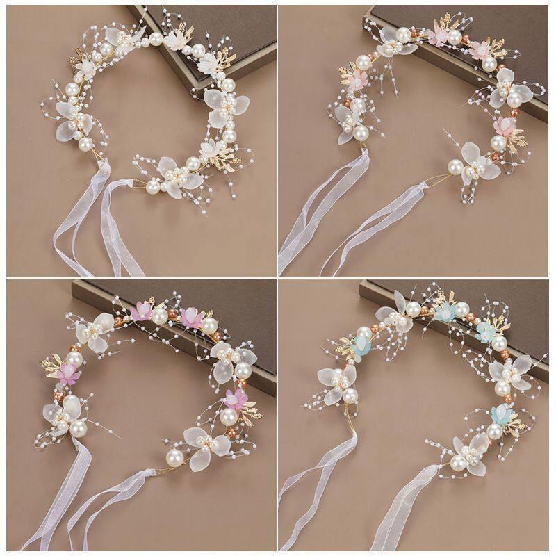 Kids Floral Headpiece Handmade Dried Flower Crown Non-irritating Hair Wreath for Wedding Pageant Outdoor Picnic Gift