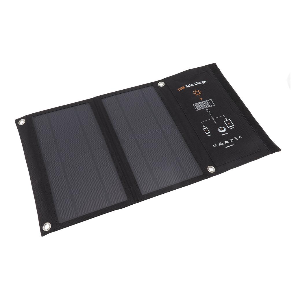 15W Monocrystalline Solar Panel Charger Dual USB Foldable Solar Charging Pack Outdoor Phone Power