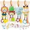 TUMAMA Jouets De Poussettes, 4 Pack Jouets Doux De Hochets Landau Animales, Peluche Bébé À Clip Pour Poussette, Pour 0,3,6,9,12 Mois