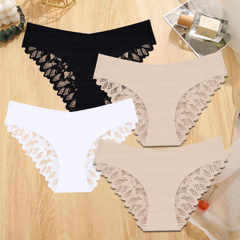 4Pcs/Set Transparent Lace Floral Underwear Seamless Triangle Underwear Sexy Close Fitting Panties For Women Comfy Panty