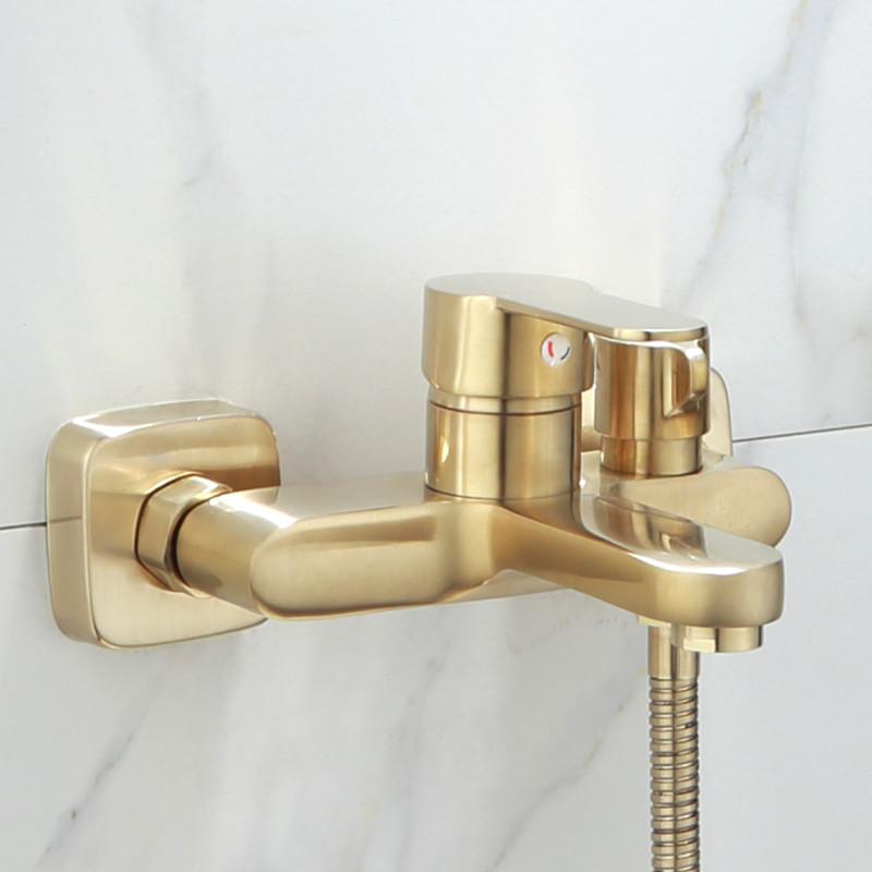 Tuqiu Bathtub Shower Set Wall Mounted Brushed Gold Bath and Shower Faucet, Bathroom Cold and Hot Bath and Shower Mixer Tap Brass