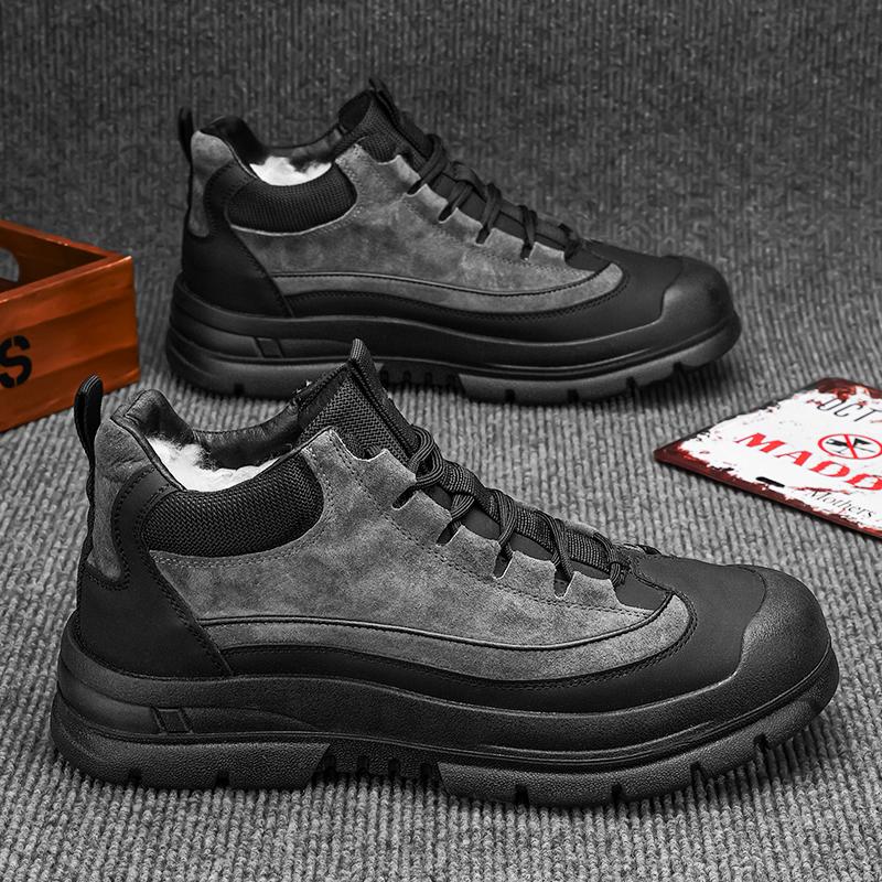 Мужские ботинки на шнуровке, британские повседневные кожаные ботинки на платформе, мужские черные мотоциклетные ботинки, зимние удобные, сохраняющие тепло, мужские ботильоны