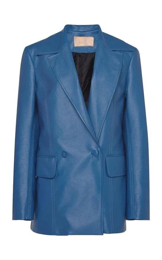 Женский Вечерний Формальный Ручной Работы Новый Синий Блейзер Натуральная Кожа Ягненка Стильный