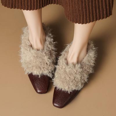 Корейские туфли-лоферы на плоской подошве с одним ремешком, маленькие кожаные туфли, новинка 2025 года, пушистые туфли Мэри Джейн, женские зимние бархатные туфли