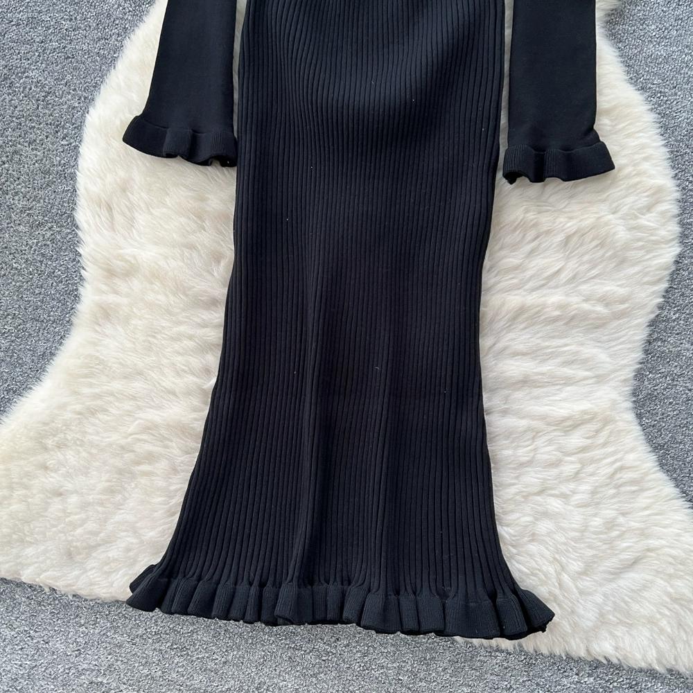 Autumn Winter Women Elegant Slash Neck Off Shoulder Beading Knitted Sweater Long Midi Christmas Party Dresses