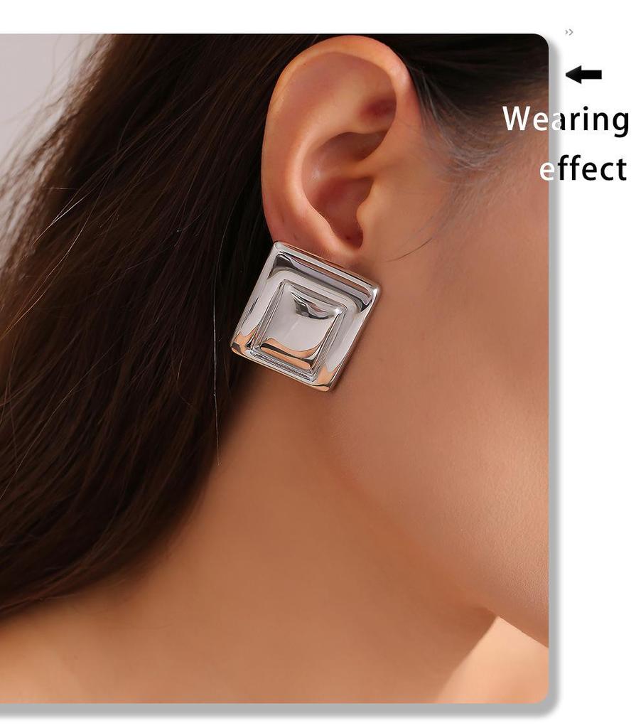 Прямоугольные серьги из нержавеющей стали в европейском и американском стиле с PVD-позолотой, модный дизайн с цветовым сочетанием для женщин