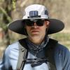 Men Outdoor Hat with Detachable Solar Fan Large Brim Windproof Strap USB Charging Anti-UV Sunlight Protection Hollow Mesh Great Breathability