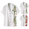 Beach Shirt Flower Print Turn-down Collar Single-breasted Short Sleeve Men Top for Holiday
