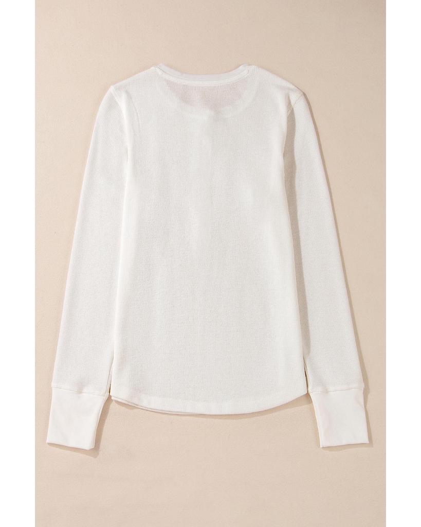 Azura Exchange Белый однотонный вафельный топ с длинным рукавом и застежкой на полпуговицы