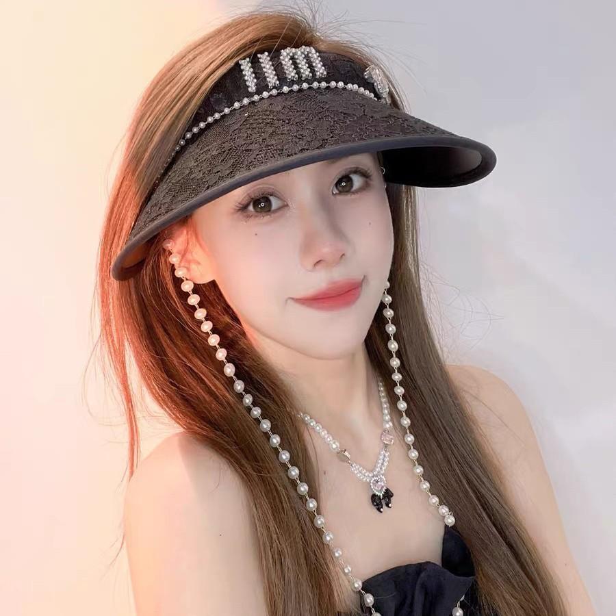 ins sweet lace vinyl sunscreen empty top hat summer outdoor sun hat small fragrant wind pearl sun hat