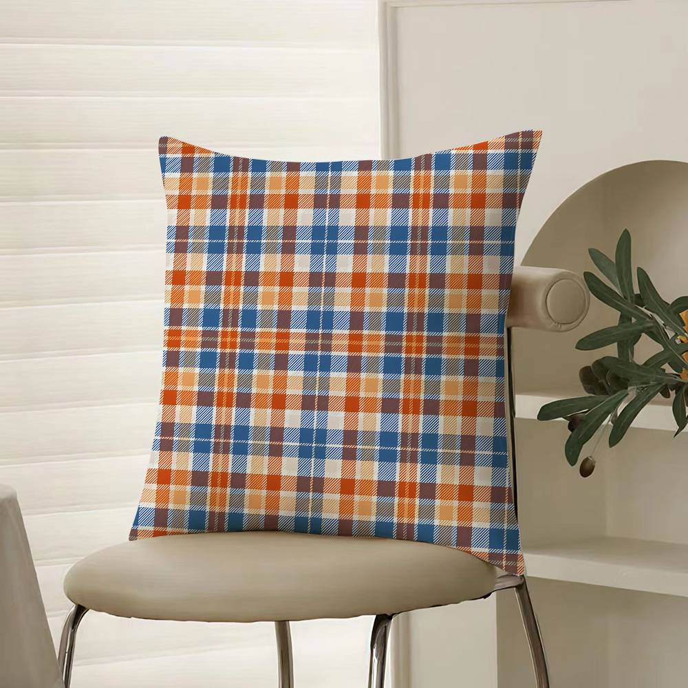 Fashionable Check Pattern Design Pillow Case Comfort Sofa Bed Silky Elegant Invisible Zipper Decorative Cushion Cover