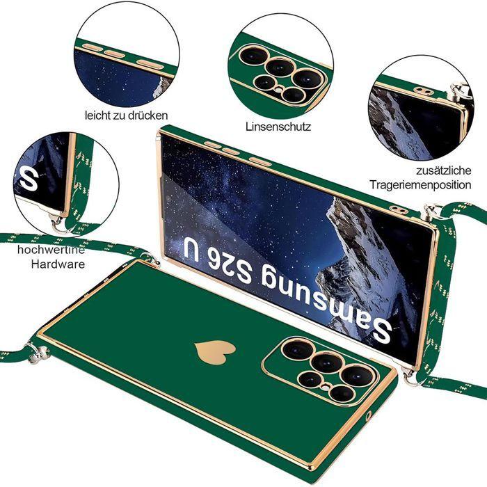Coque pour Samsung Galaxy S26 Ultra, Silicone Souple Anti-Rayures Motif Cœur avec Cordon Vert Nuit