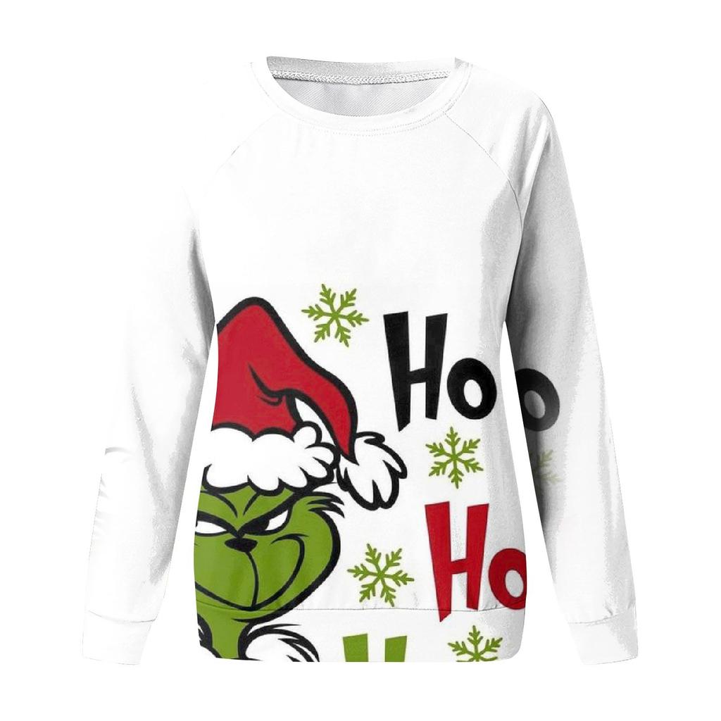 Женская повседневная мода с рождественским принтом и длинным рукавом с круглым вырезом, пуловер, блузка, толстовка