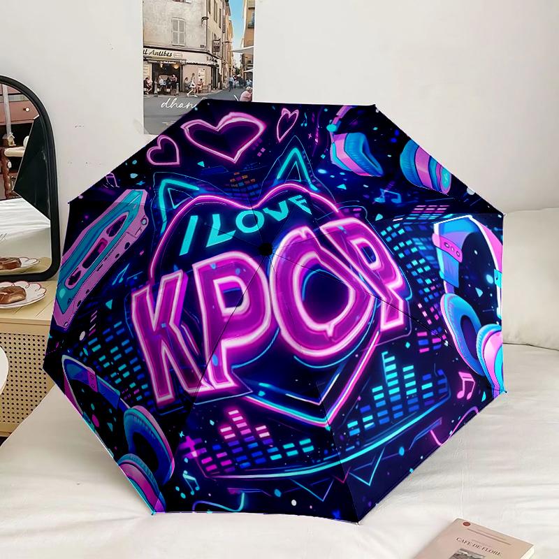 Любовь Kpop Музыкальный Фестиваль Зонт 8-спицевый для Путешествий, кемпинга, Повседневный Легкий Портативный Зонт, Незаменим для каждой семьи Подарок на Праздники
