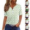 Women's Casual St. Patrick's Day Printed V-Neck Short Sleeve Decorative Button T-Shirt Top