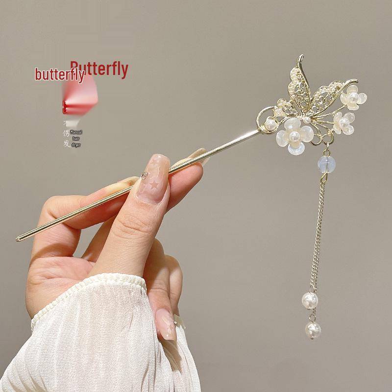 Elegant Hanfu Flower Hairpin: High-End Tassel Step Shake for Updo