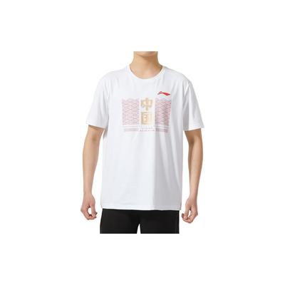 Футболка Li Ning Badminton Series с принтом логотипа, быстросохнущая, дышащая, с круглым вырезом и коротким рукавом, унисекс, белая AHSU455-2