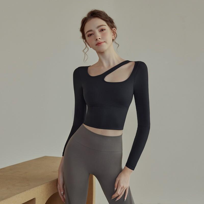 Direct supply, yoga with chest pad, beautiful back T-shirt, slim fit and thin, nude fitness sports running long-sleeved top